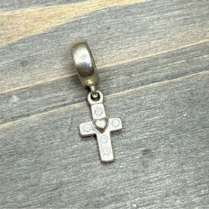 Pandora CZ Dangle Heart Cross Charm